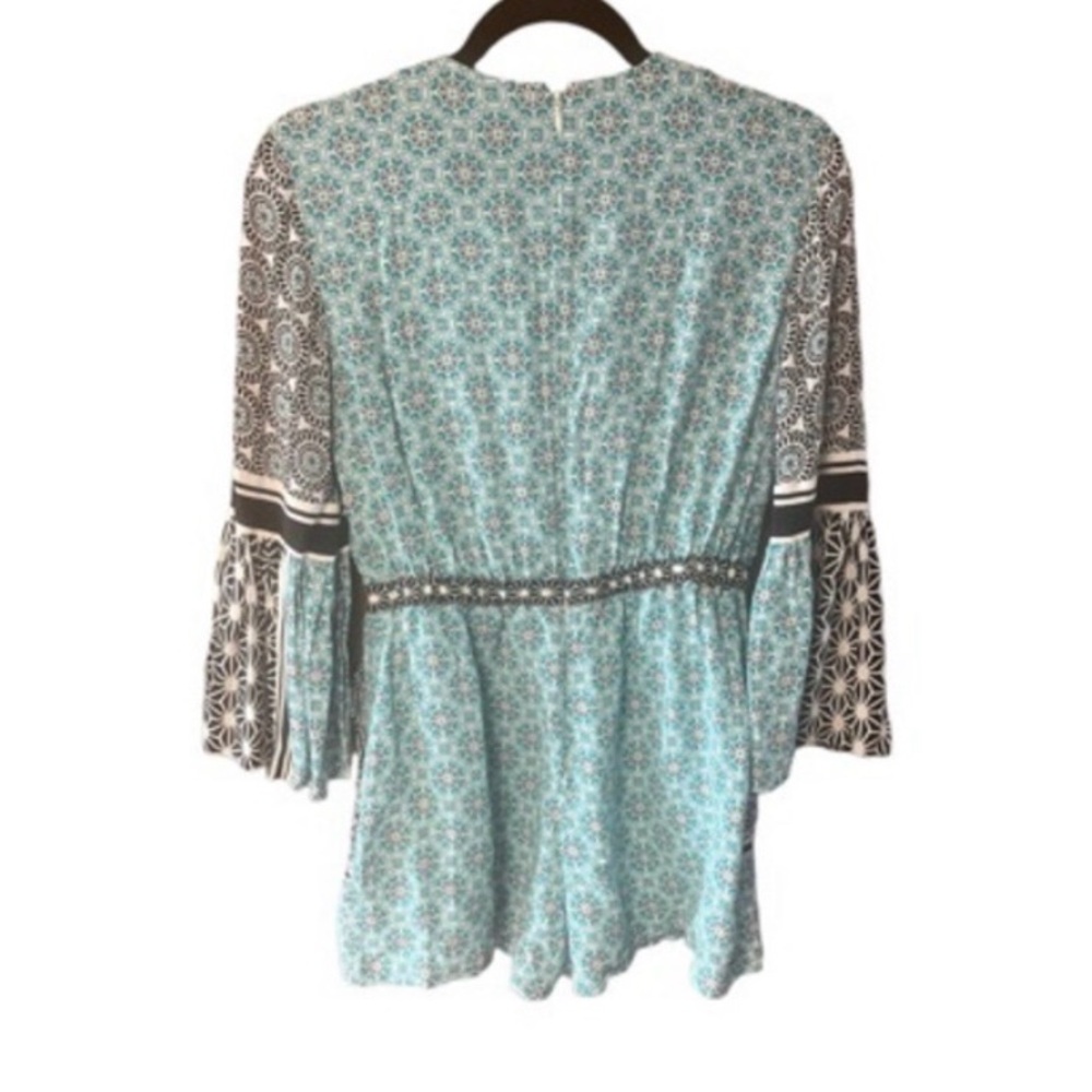 Loft Sand Dollar Bell Sleeve Romper In Radiant Teal - Picture 3 of 7